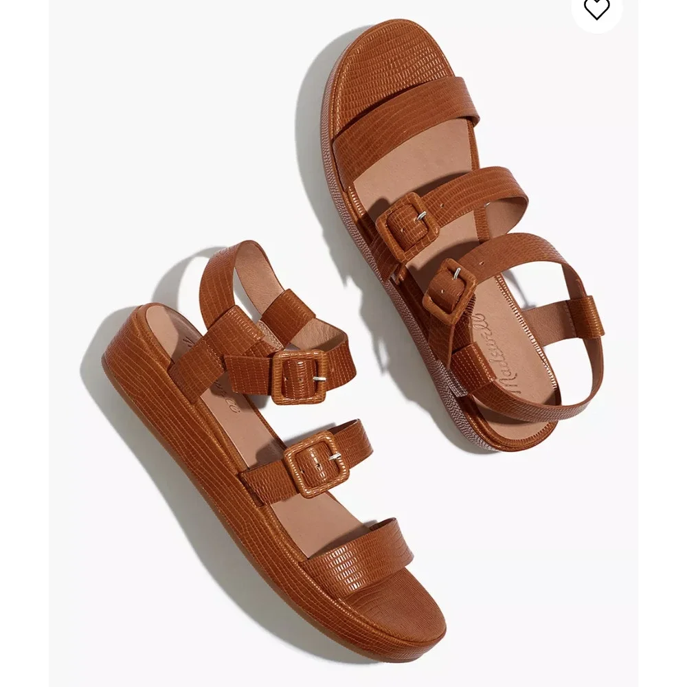 SOLD Madewell The Robin Platform Sandal in Lizard Embossed Leather - Picture 1 of 11